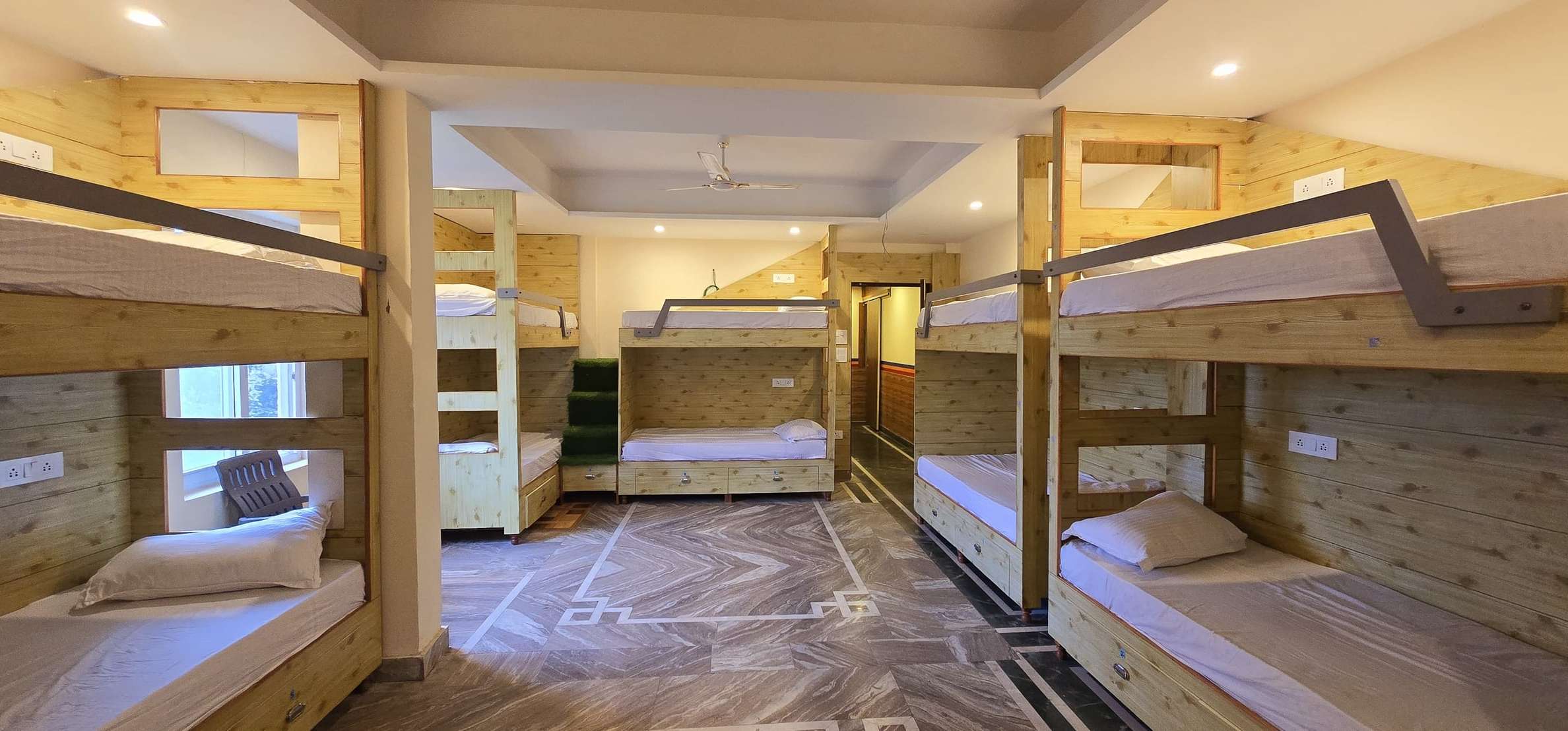 The Samdupling bunk room, with pine bunk beds for groups
